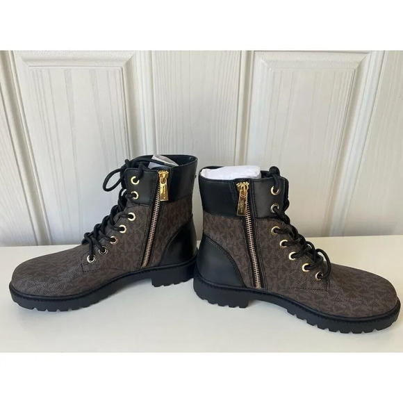 Michael Kors Footwear Alistair Leather Lace Up Monogram Print Combat Bootie Sz 6 - Picture 7 of 8